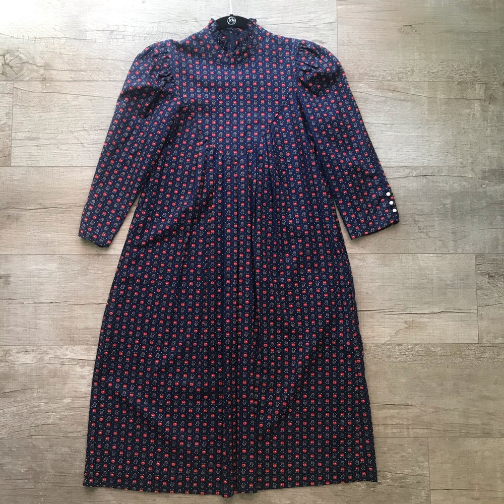 Vintage Robbie Bee Floral Prairie Dress Cottagecore Country Mock Neck Midi - Picture 9 of 9